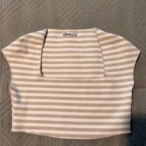 Zara Cream and White Striped Square-Neck Crop Top